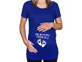 Modré těhotenské tričko s nápisem Nesahat, kopu SK