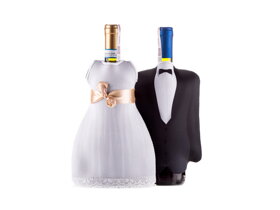 Svatební šaty a oblek na láhev