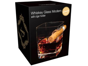 Moderní sklenice na whisky s držákem na doutníky