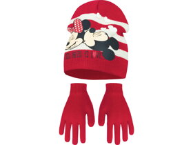 Červená čepice a rukavice Minnie a Mickey - velikost 52