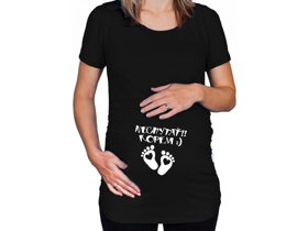 Černé těhotenské tričko s nápisem Nesahat, kopu SK