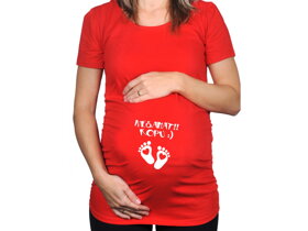 Červené těhotenské tričko s nápisem Nesahat, kopu