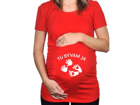 Červené těhotenské tričko s nápisem Tady bydlím já SK