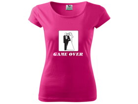 Růžové svatební tričko Game Over - velikost M