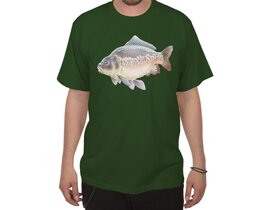Zelené rybářské tričko s kaprem - velikost L