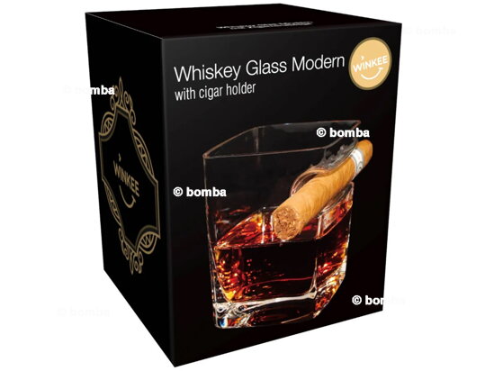 Moderní sklenice na whisky s držákem na doutníky