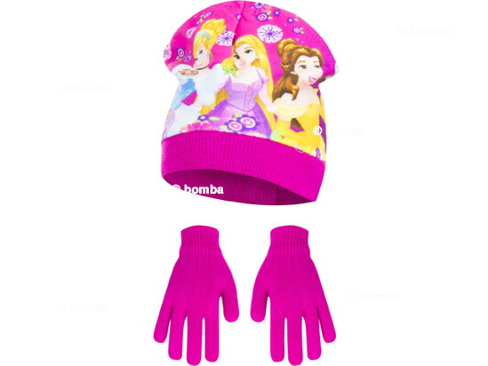 Cyklámenová čepice a rukavice Princess - velikost 52