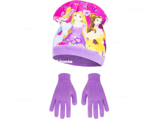 Fialová čepice a rukavice Princess - velikost 54
