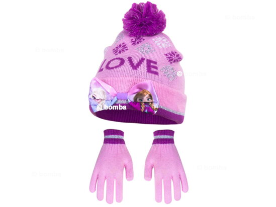 Růžová čepice a rukavice Frozen II Love - velikost 54
