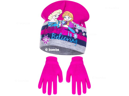 Cyklámenová čepice a rukavice Frozen - velikost 52