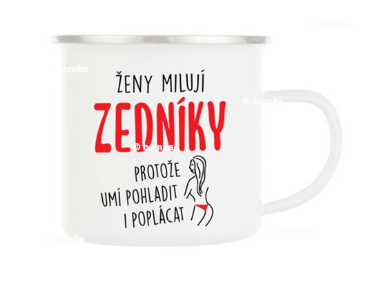 Plechový hrnek pro atraktivního zedníka