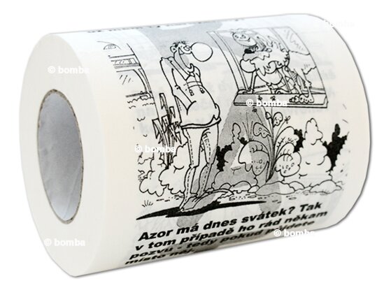 WC papír s kreslenými vtipy a gratulací