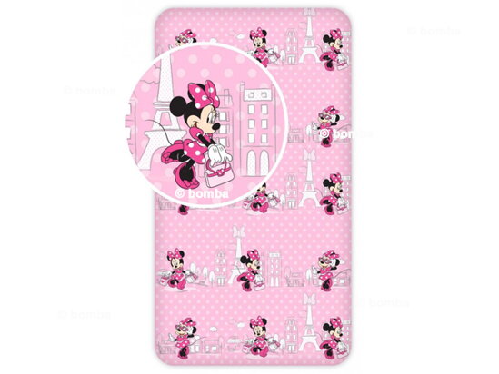 Růžové dětské prostěradlo Minnie Mouse s kabelkou