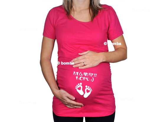 Růžové těhotenské tričko s nápisem Nesahat, kopu