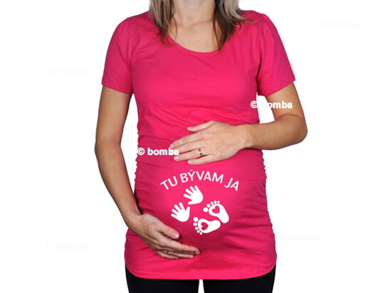 Růžové těhotenské tričko s nápisem Tady bydlím já SK