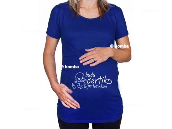 Modré těhotenské tričko Budu čertík po tatínkovi