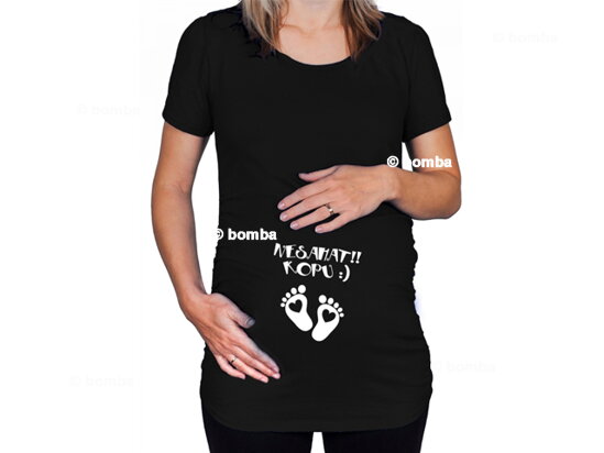 Černé těhotenské tričko s nápisem Nesahat, kopu