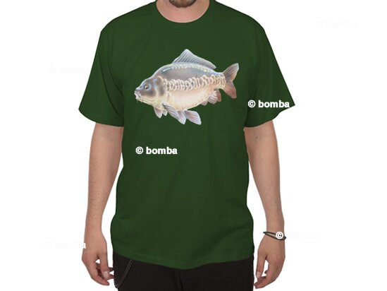 Zelené rybářské tričko s kaprem - velikost XL