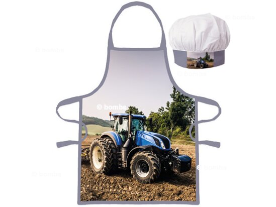 Dětská zástěra s kuchařskou čepicí Modrý traktor