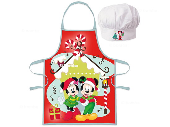 Dětská zástěra s čepicí Minnie a Mickey - Vánoce