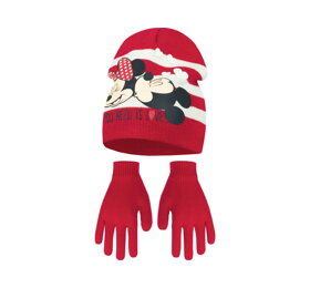 Červená čepice a rukavice Minnie a Mickey - velikost 52