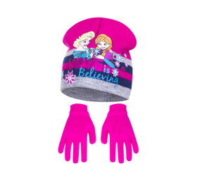 Cyklámenová čepice a rukavice Frozen - velikost 52
