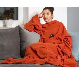 Hřejivá deka s rukávy - oranžová