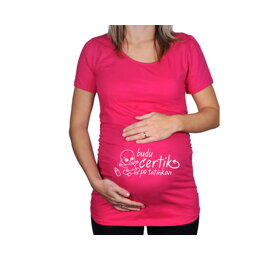 Růžové těhotenské tričko Budu čertík po tatínkovi