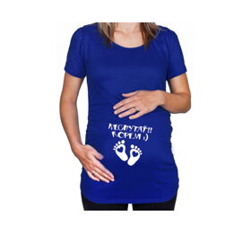Modré těhotenské tričko s nápisem Nesahat, kopu SK