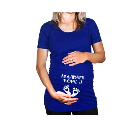 Modré těhotenské tričko s nápisem Nesahat, kopu