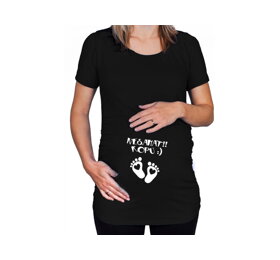 Černé těhotenské tričko s nápisem Nesahat, kopu