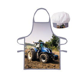 Dětská zástěra s kuchařskou čepicí Modrý traktor